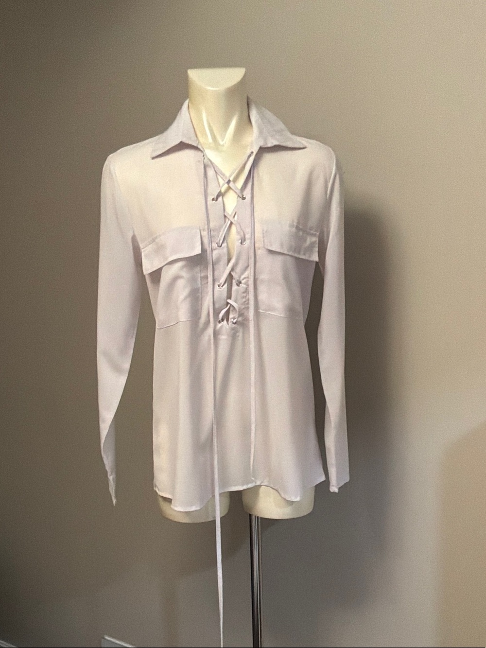 Zanzea Lavender Lace-Up Collared Blouse